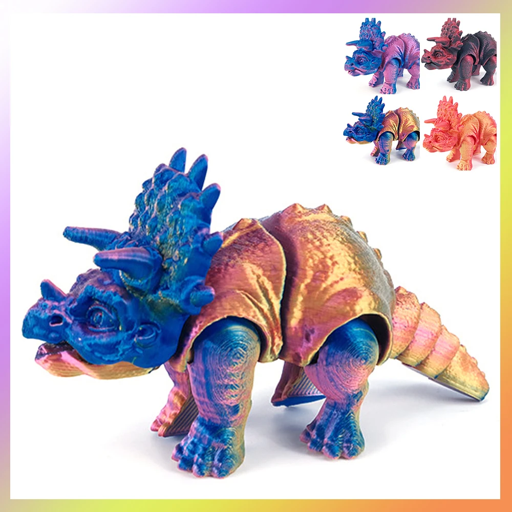 3D Printed Toys Triceratops Dinosaurs Figures Model Multi-joint Movable Ornament Decorative Desktop Creativity Novelty Kids Gift