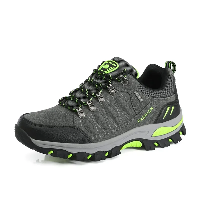 Mens Athletic Climbing Shoes Gray Green Youth Cross-country Trekking Sneakers Autumn Winter Outside Hiking Shoes for Men