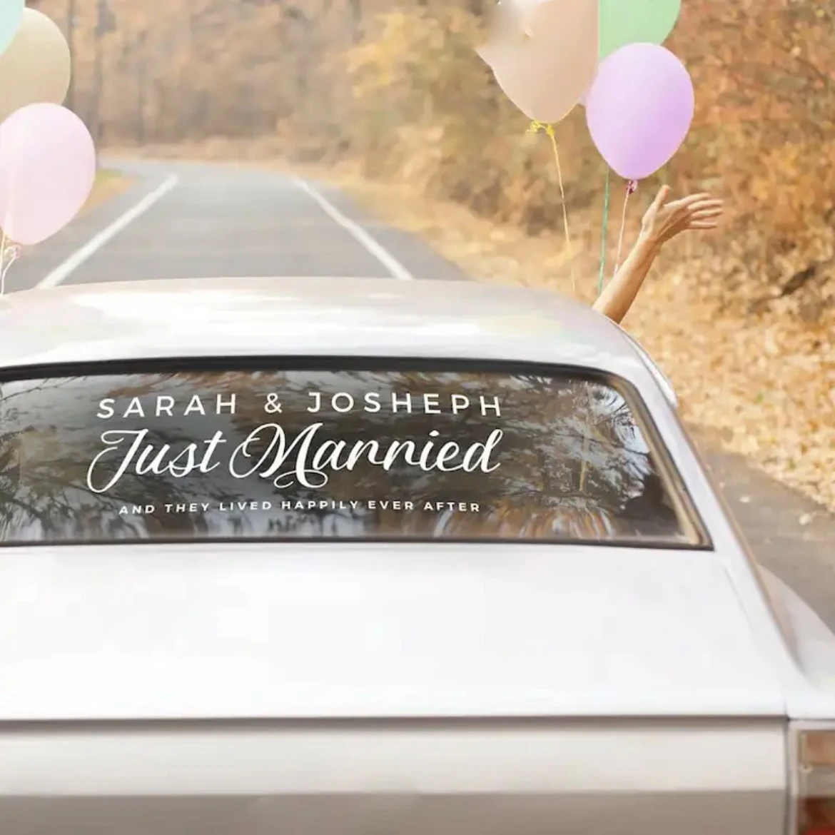 

Just Married Wedding Car Stickers Custom Name Date Vinyl Decal for Wedding Mirror Board