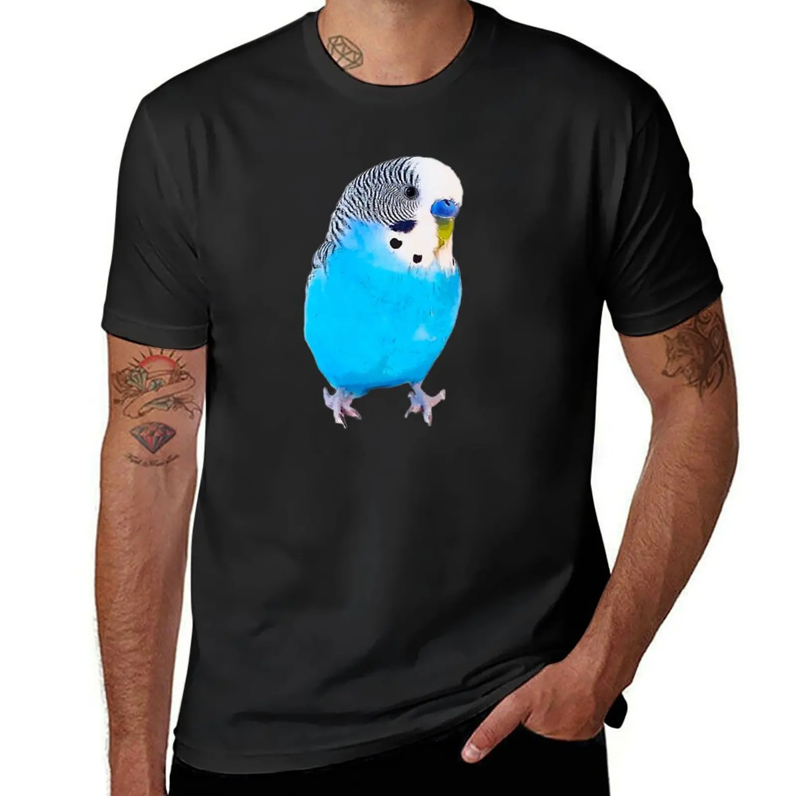 Budgie Blue Cute Bird Art T-Shirt Blouse quick drying Men's cotton t-shirt