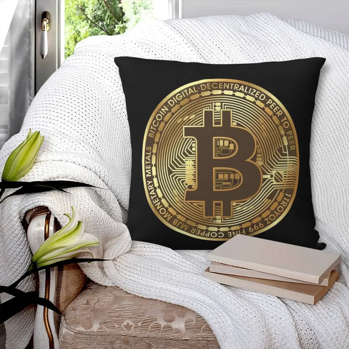 Bitcoin - Physical Coin Pillowcase Polyester Pillows Cover Cushion Comfort Throw Pillow Sofa Decorative Cushions Used for Home