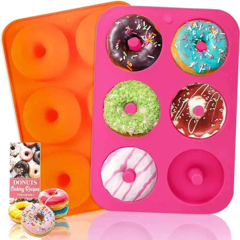 Molde de silicona antiadherente para hornear Donuts, utensilio para hornear Mini magdalenas, apto para lavavajillas, horno, microondas y congelador, 2 piezas, 6 cavidades