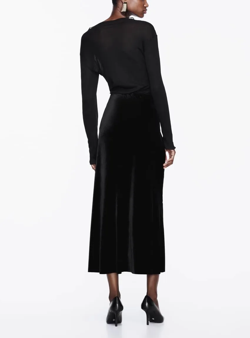 

Черная бархатная юбка-миди с высокой талией, повседневная повседневная юбка трапециевидной формы на весну и осень, Новое поступление, шелковая трикотажная ткань