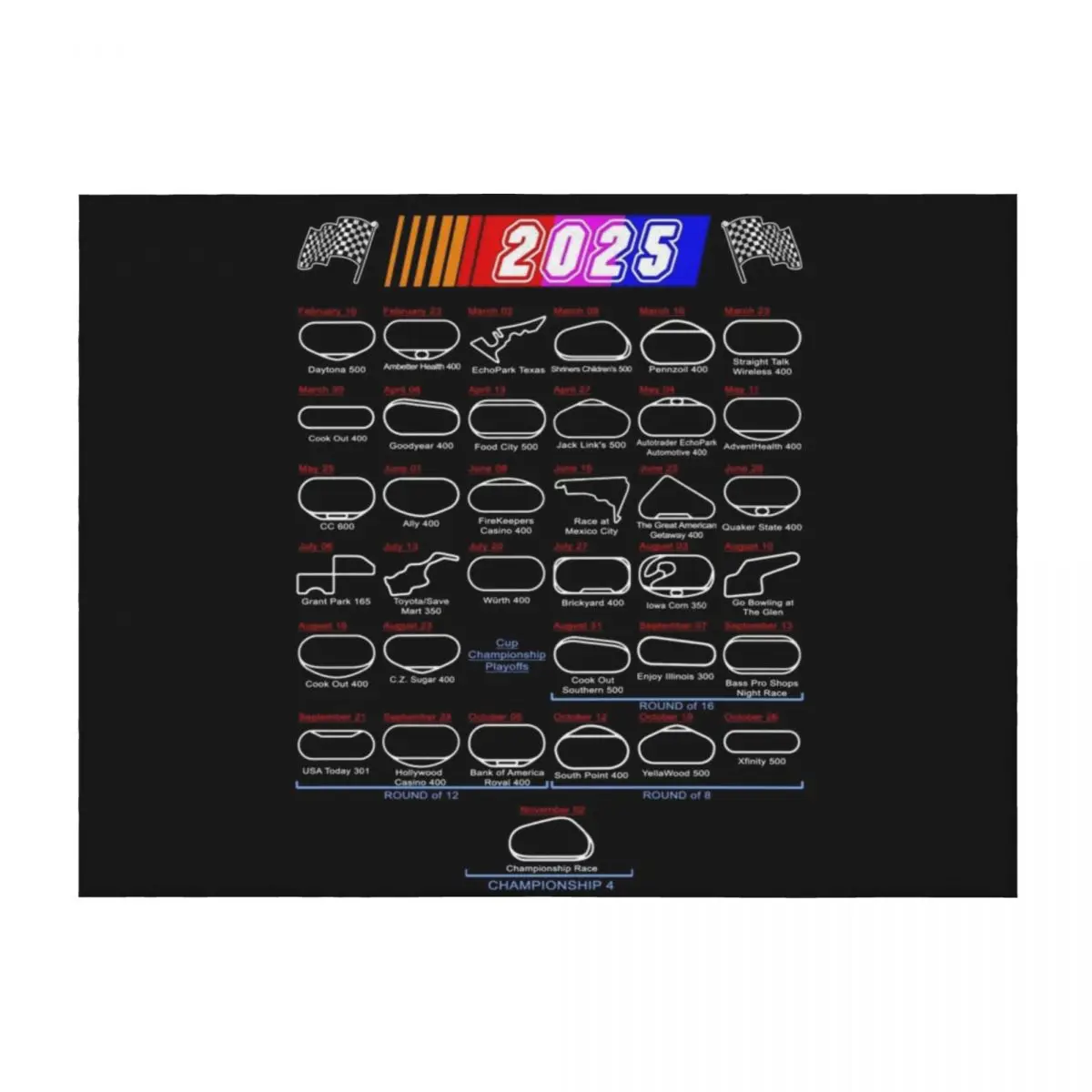 

Schedule Nascar Cup Series 2025 Throw Blanket Plush Soft Plush Plaid Plaid Retros Blankets