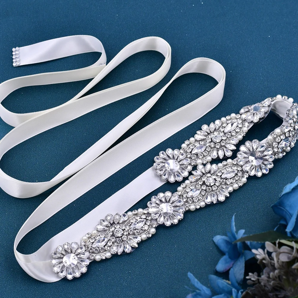 

Adjustable Rhinestone Ribbon Bridal Belt Wedding Sash Dress Accessory For Bridesmaids Belts Pearl Embellished Sash Belt For