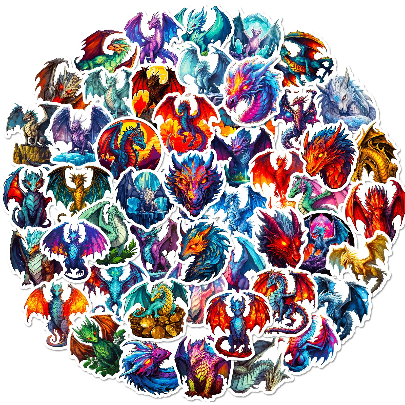 

10/50PCS Fire Winged Dragon Graffiti Stickers Cartoon Creative Sticker for Phone Computer Notebook Stationery DIY Toys Secret