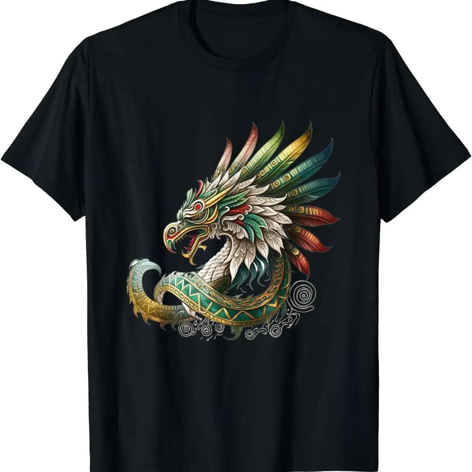 Neues, limitiertes T-Shirt mit gefiedertem Schlangenmotiv, Azteken-Quetzalcoatl, mexikanische Mythologie, Vintage-Waschung, modisch, atmungsaktiv, Unisex, vielseitig