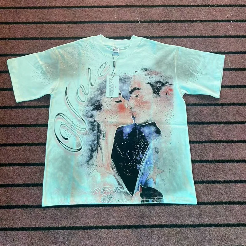 تي شيرت رجالي كبير الحجم من White VALLEY للرجال والنساء 1:1 أفضل جودة مطبوع عليه حفر ساخن من القطن الخالص تي شيرت علوي للسيدات #2