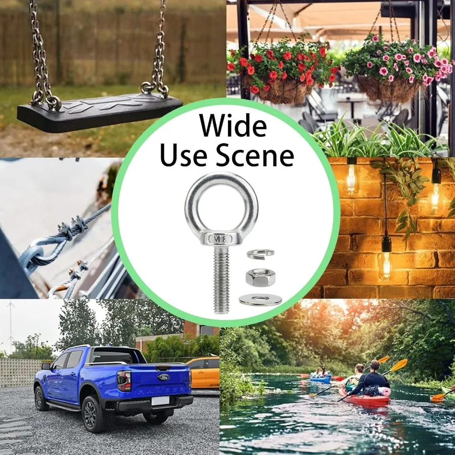 Bulloni a occhiello in acciaio inossidabile M8 con rondelle dadi Confezione da 4 M8 x 30 mm M6 M10 Bullone a occhiello per sollevamento spalla disponibile per camion oscillante pesante