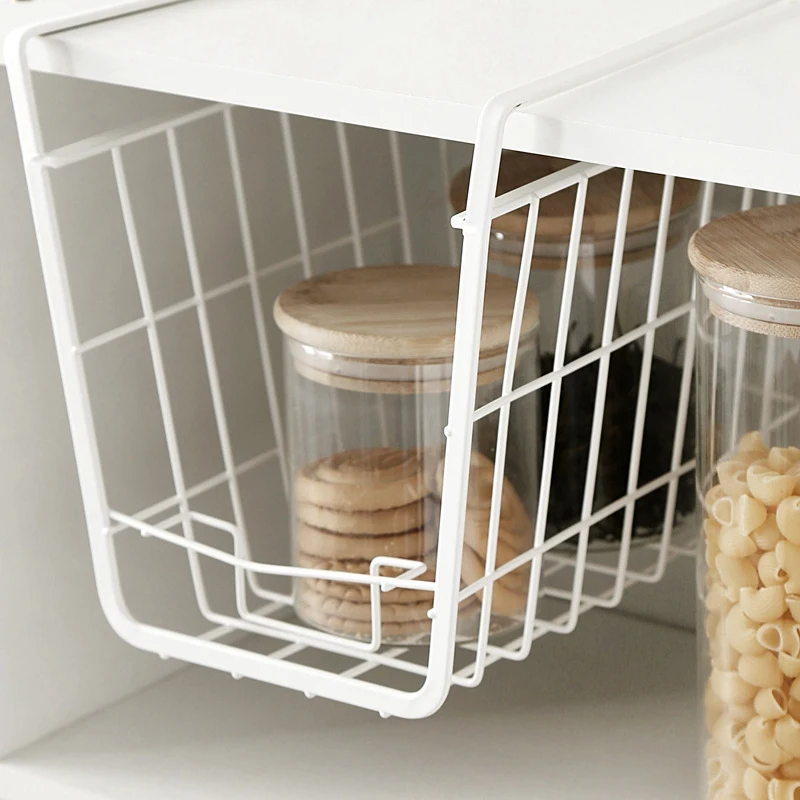 2 PCS Wardrobe Storage Rack Hanging Basket Under Clapboard Kitchen Cabinet Shelf