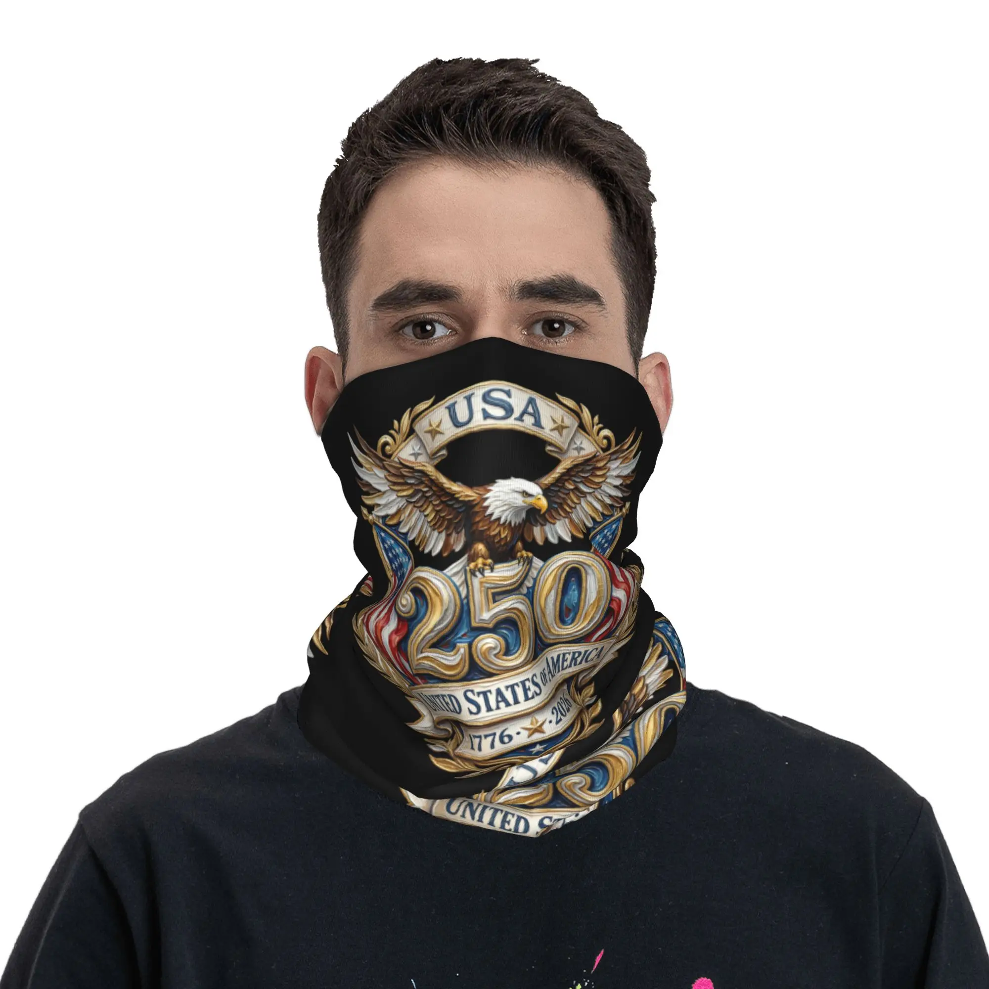 250 Years of Freedom 1776-2026 Eagle Bandana Neck Cover Printed Independence Day Balaclavas Face Mask Scarf Warm for Men Women