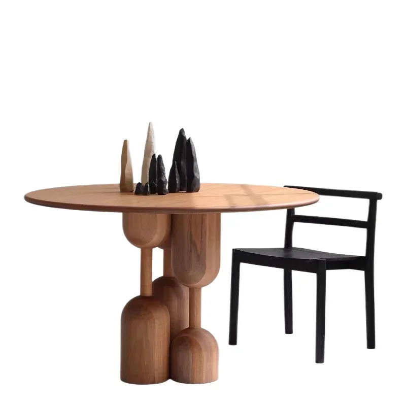 

medieval dining table solid wood round table, light luxury French retro Nordic wabi-sabi style