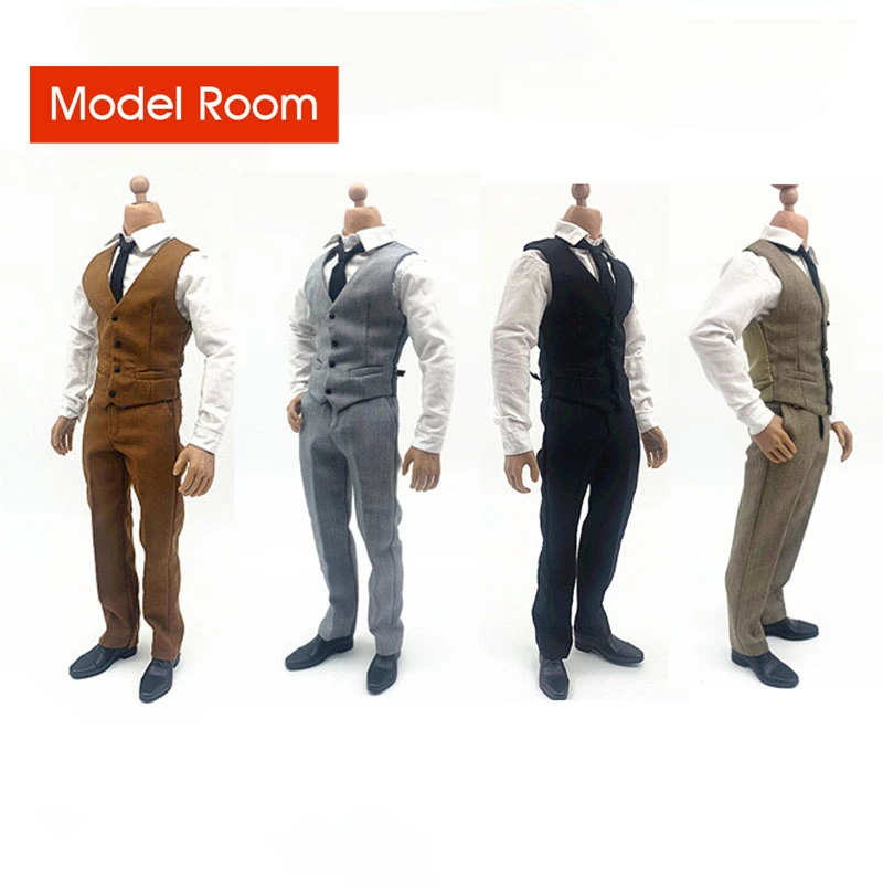 1/6 Scale Male Shirt Vest Pants Tie Belt Business Clothing Set Soldier Gentleman Clothes Model Fit 12\'\' Action Figure Body Dolls
