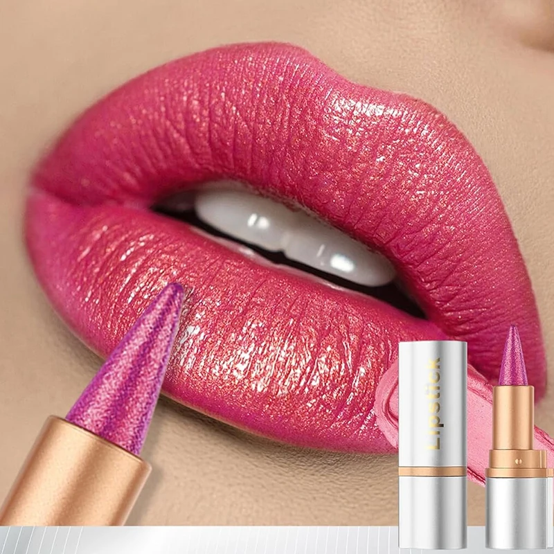 Glanzende diamanten lippenstift, conische glitter sterrenhemel lipliner, 2 in 1 parelmoer lipgloss, langdurig waterdicht, gemakkelijk te kleuren