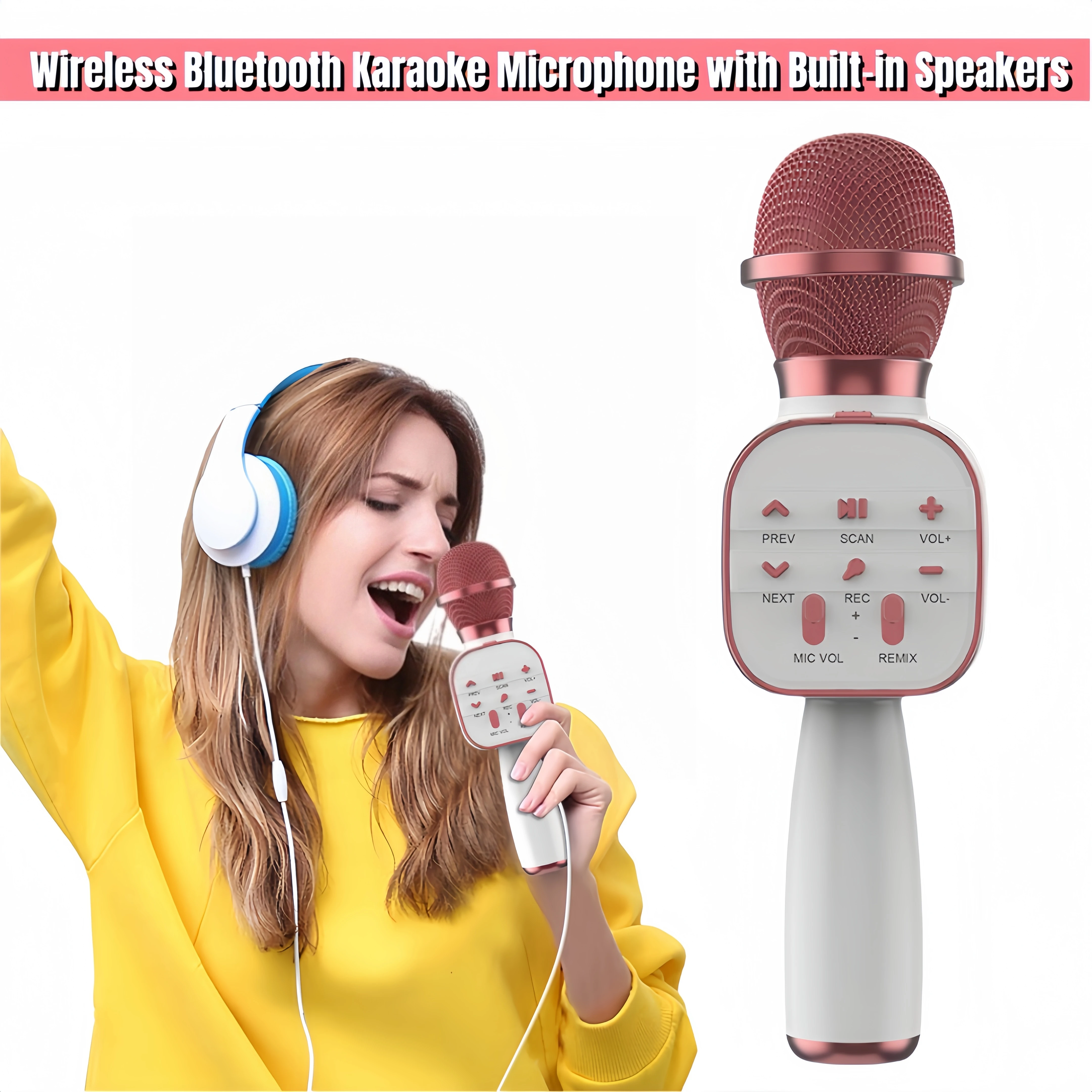 Wireless Bluetooth Karaoke Microphone,5-in-1 Portable Handheld Karaoke Mic Speaker Machine Home Party  for All Smartphones PC