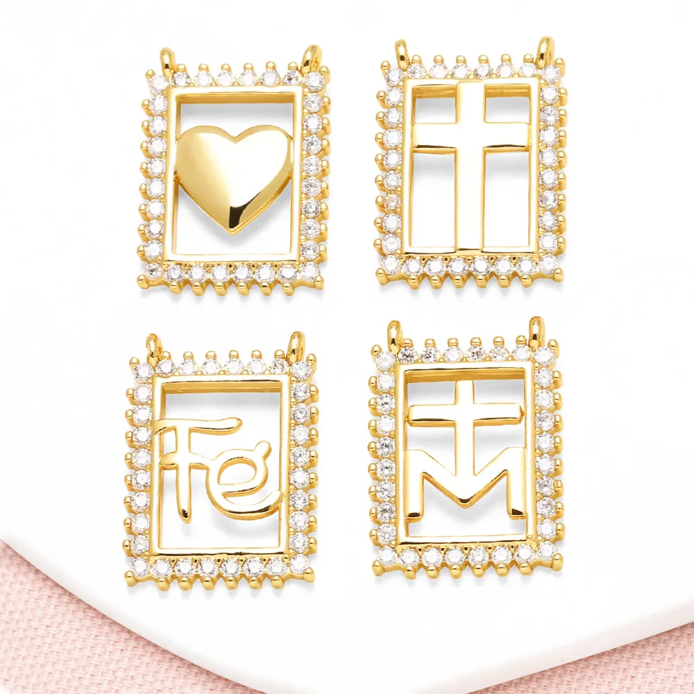 OCESRIO White Crystal Heart Cross Frame Pendant For Necklace Copper Gold Plated FE Crucifix Jewelry Making Supplies Pdta895
