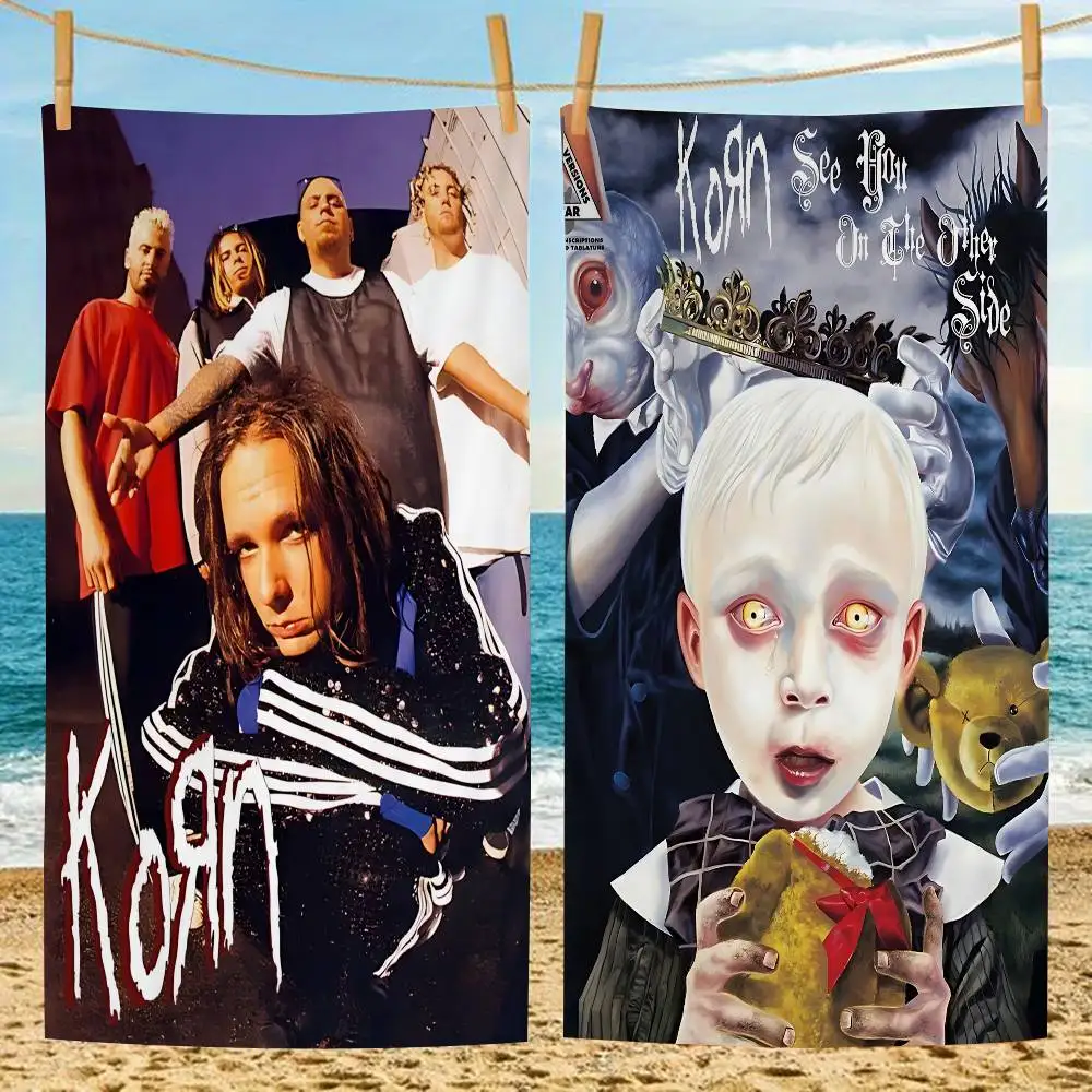 Metal Band K-Korn Bath Towel Microfiber Soft Water Absorbing Breathable For Girl Kids Decorative Cartoon Beach Towel
