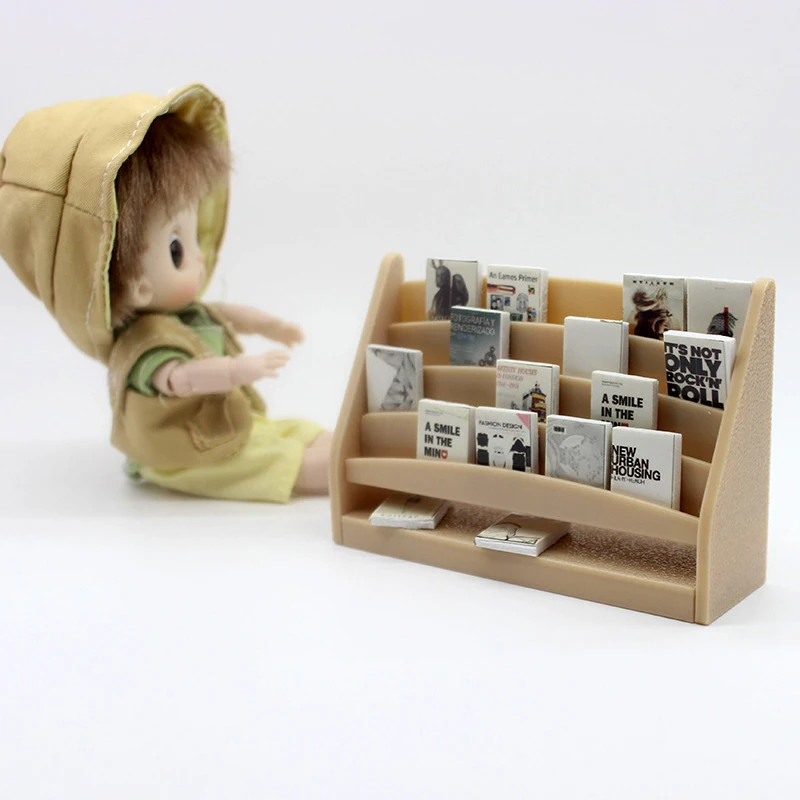 1:12 Dollhouse Mini Book Shelf Books Model Dolls House Display Stand Storage Rack Dollhouse Study Room Furniture Decoration