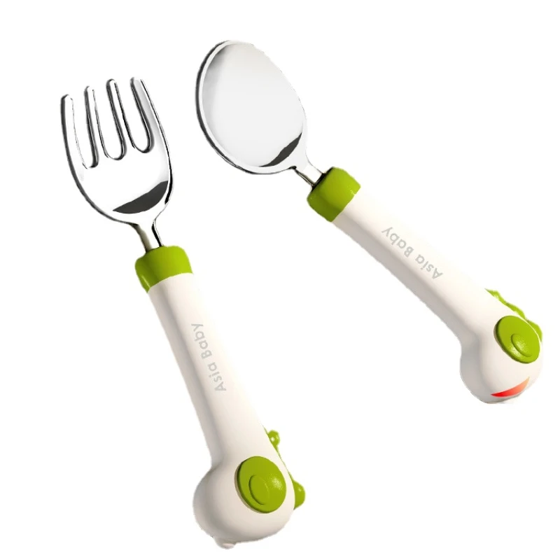 HXL Spoon Eat Learning Training Tableware Baby Fork Self-Eating Stainless Steel Meal Spoon