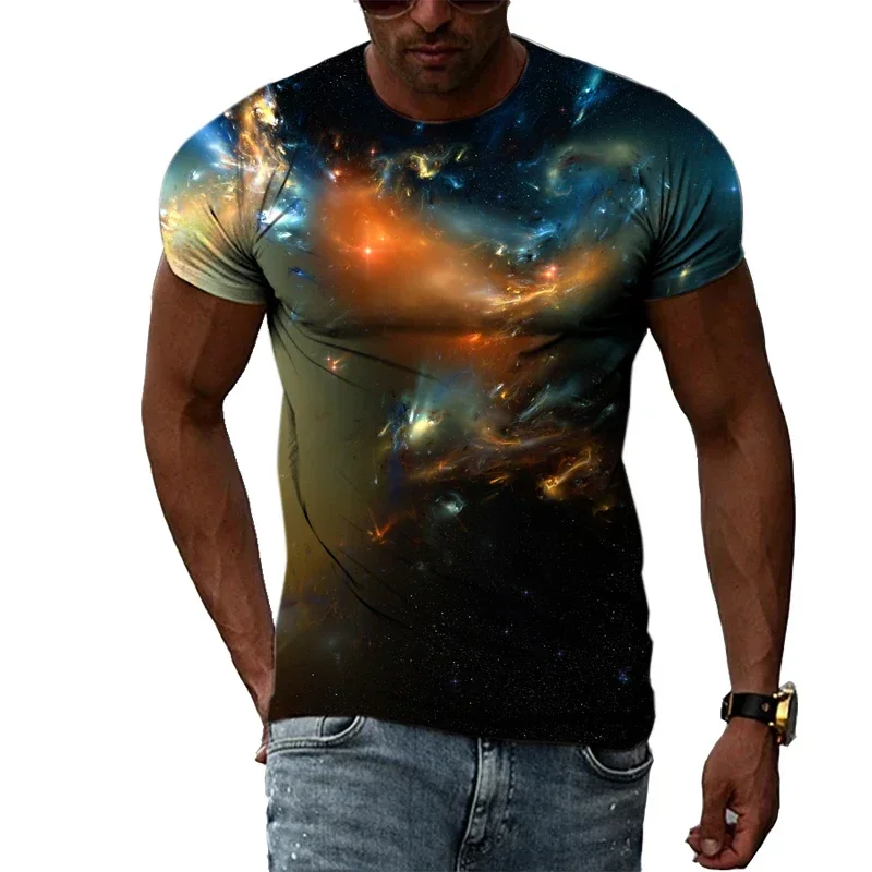 Summer Natural Landscape 3D Printing T-shirt Personality Trend Boy Round Neck Short-Sleeved Fashion Casual Men\'s T-shirt Top