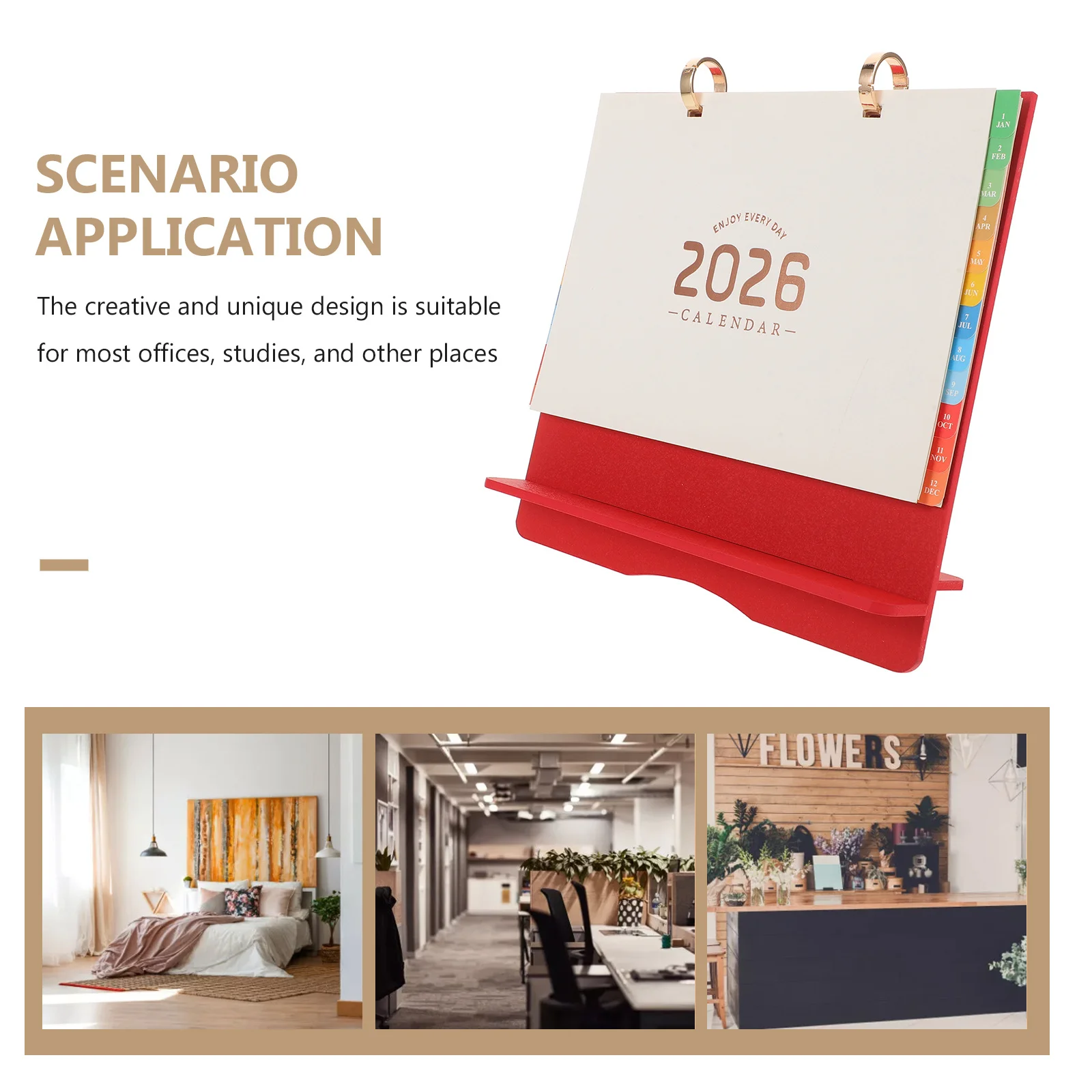 2026 Desk Calendar Standing Schedule Yearly Planner Desktop Monthly Organizer Colorful Tabs Red Wood Desk Calendar