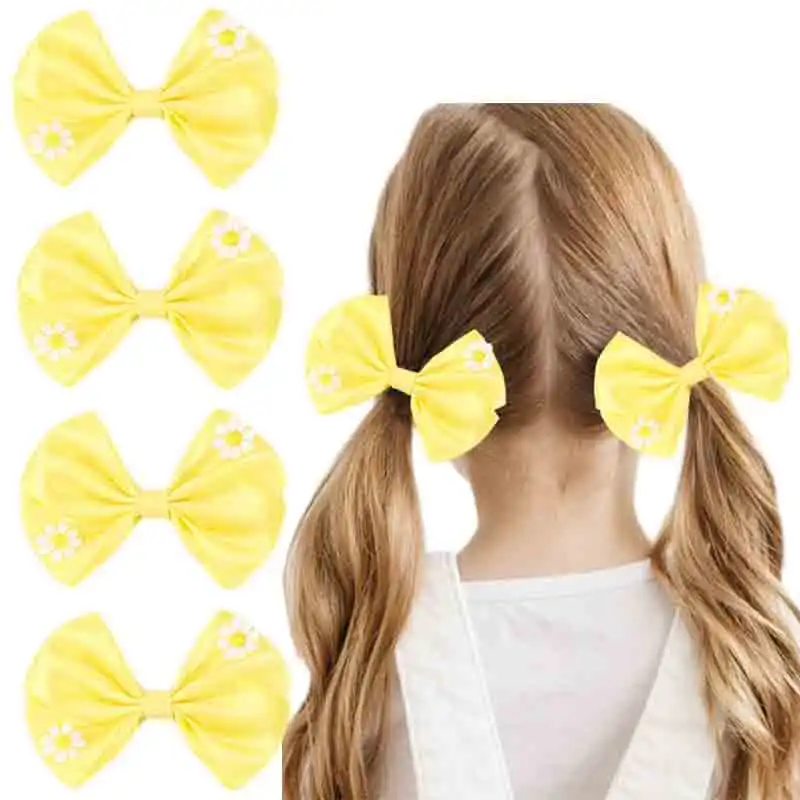 

ncmama 2Pcs Daisy Hair Bow Clips Cute Flower Bows Hairpin for Kids Girls Handmade Bowknot Barrettes Headwear Hair Accessories