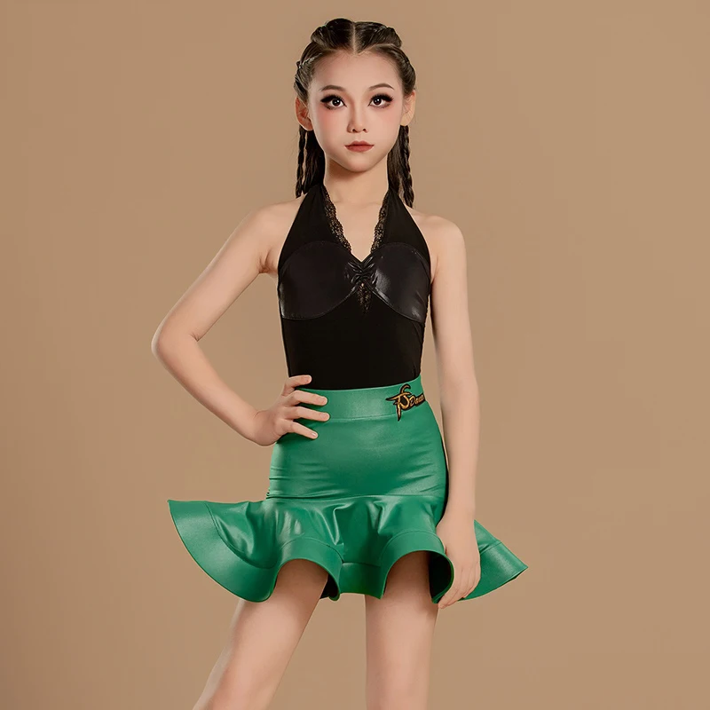 

Girls Dress Latin Dance Competition Costume Lace Hanging Neck Split Dress Chacha Latin Dance Dress Performance Outfits DN21003