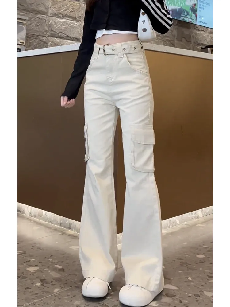 

American Vibe High Waist Wide Leg Workwear Jeans Women's Summer Thin Long Multi Pocket Floor Length Pants