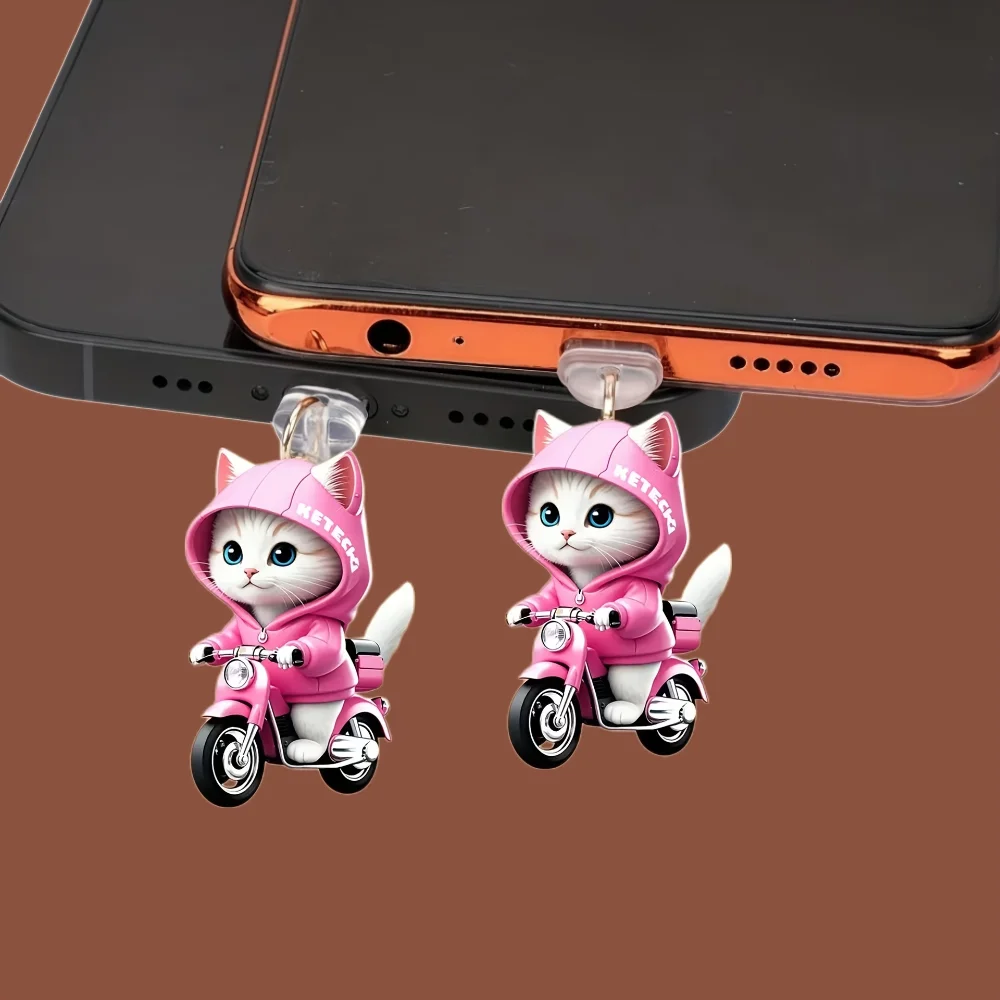 การ์ตูนปลั๊กฝุ่นสีชมพู Type-C ปลั๊กฝุ่นอะคริลิคจี้โทรศัพท์การ์ตูน Iphone Connector ปลั๊กฝุ่นสําหรับของขวัญ Samsung Personal Use