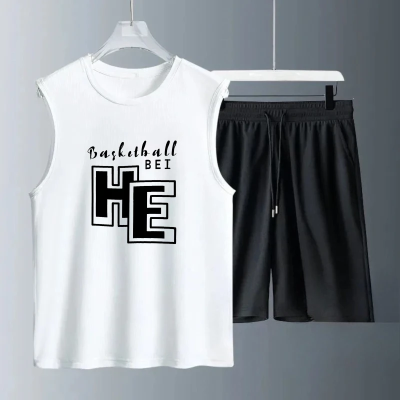 

Men's Tank Top Sets 2026 Summer Quick drying oversize seaside men's sports suit running sports beach Breathable sweat suit