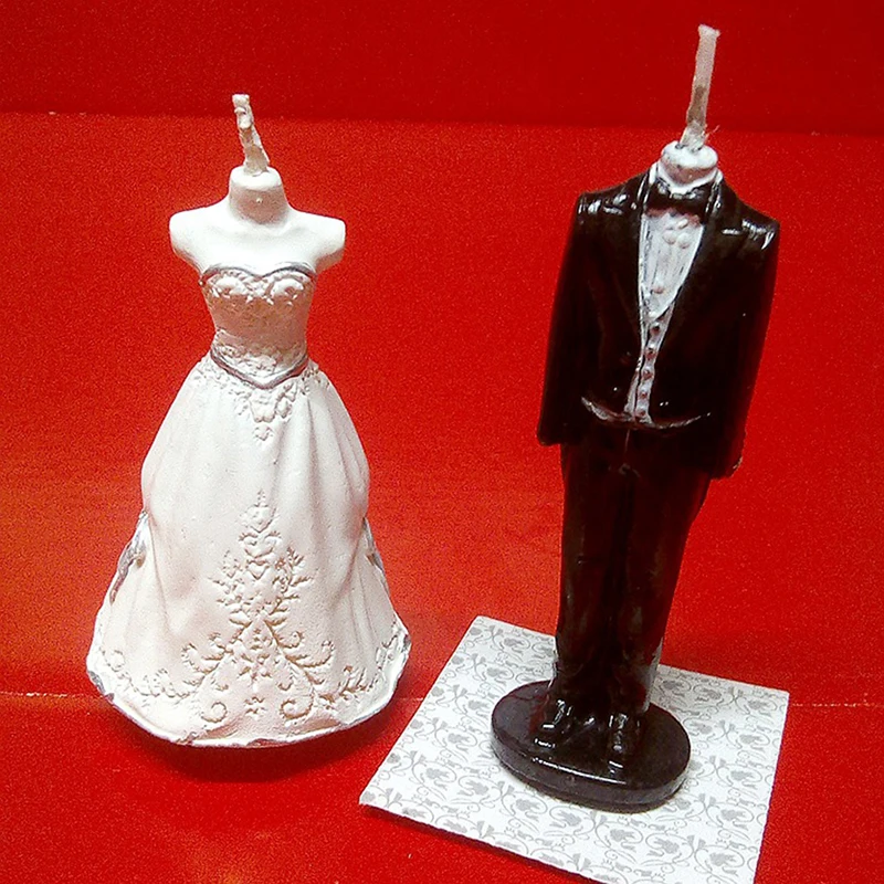 Simulation Wedding Dress Candles, Bride, Bridegroom Candle, Creative Birthday Candles Decoration for Party Valentine's Day