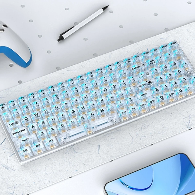 لوحات المفاتيح الميكانيكية اللاسلكية خفيفة الوزن تستخدم في المكتب 3 أوضاع لاسلكية/BT5.0/سلك لألعاب المكتب لتعزيز الإنتاجية