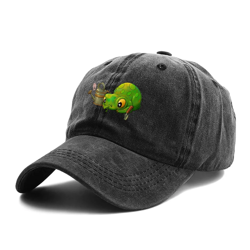 cute frog looking at sprouting plant from garden beginning of spring Cool Baseball Cap Men Cowboy Hats Women Visor Caps