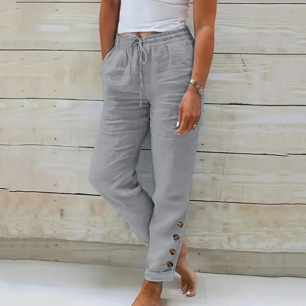 

Elastic Waist Straight Leg Pants Elastic Waist Women's Harem Pants Adjustable Drawstring Pockets Stylish Cuffs Comfy Versatile