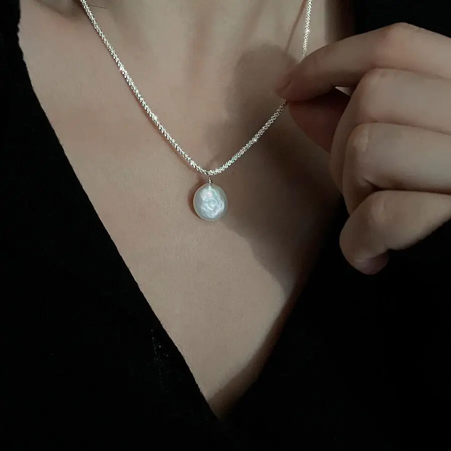 Collier ras du cou en argent regardé S925 avec pendentif en perles pour femme, bijoux fins, coquillage rond, cadeau de mariage simple, boutique,