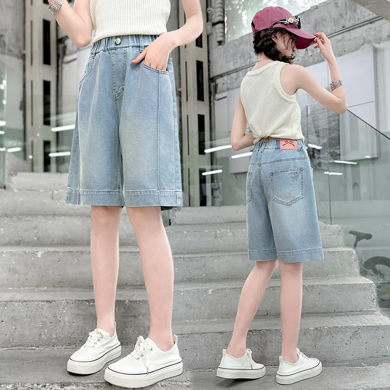 Summer Destroyed Broken Shorts Children Cool Street Bottoms Slim Fit Kids Ripped Denim Shorts with Bow For Teenage Girls Casual