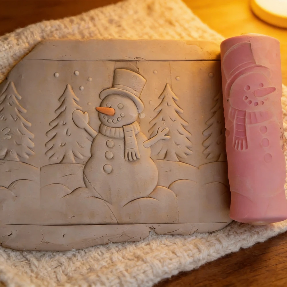 DIY Töpferwerkzeug - PLA Tannenwald-Schneemann-Muster Ton-Relief-Texturroller für Polymer-Ton, Keramik und mehr – Detail 5