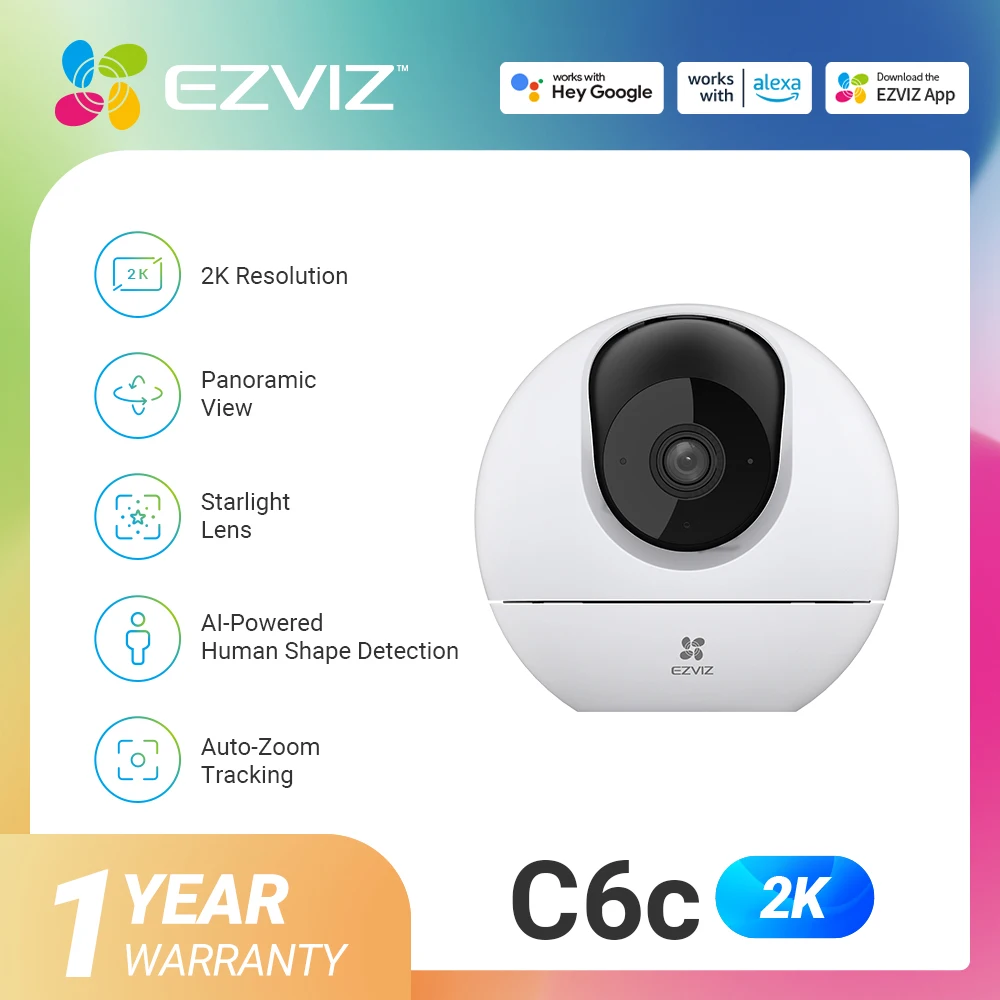 EZVIZ-cámara interior C6c 2K, 360 ° Pan/Tilt con detección humana y seguimiento automático, visión nocturna Starlight, conversación bidireccional, almacenamiento de 512GB