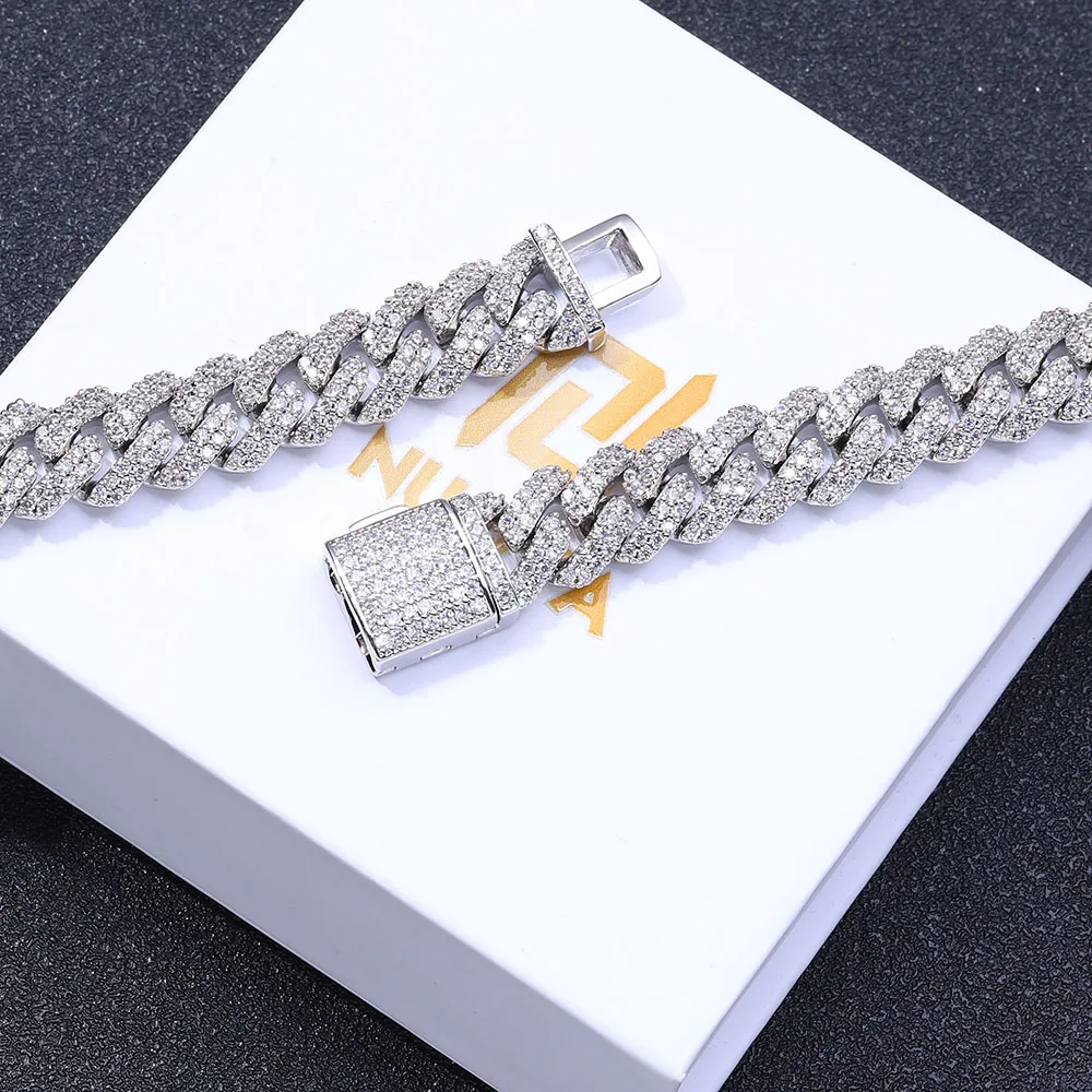 

12MM Hip Hop Cuban Chain Brass Cubic Zirconia Miami High End Men's 2-Row Ice Cuban Chain Necklace Women's