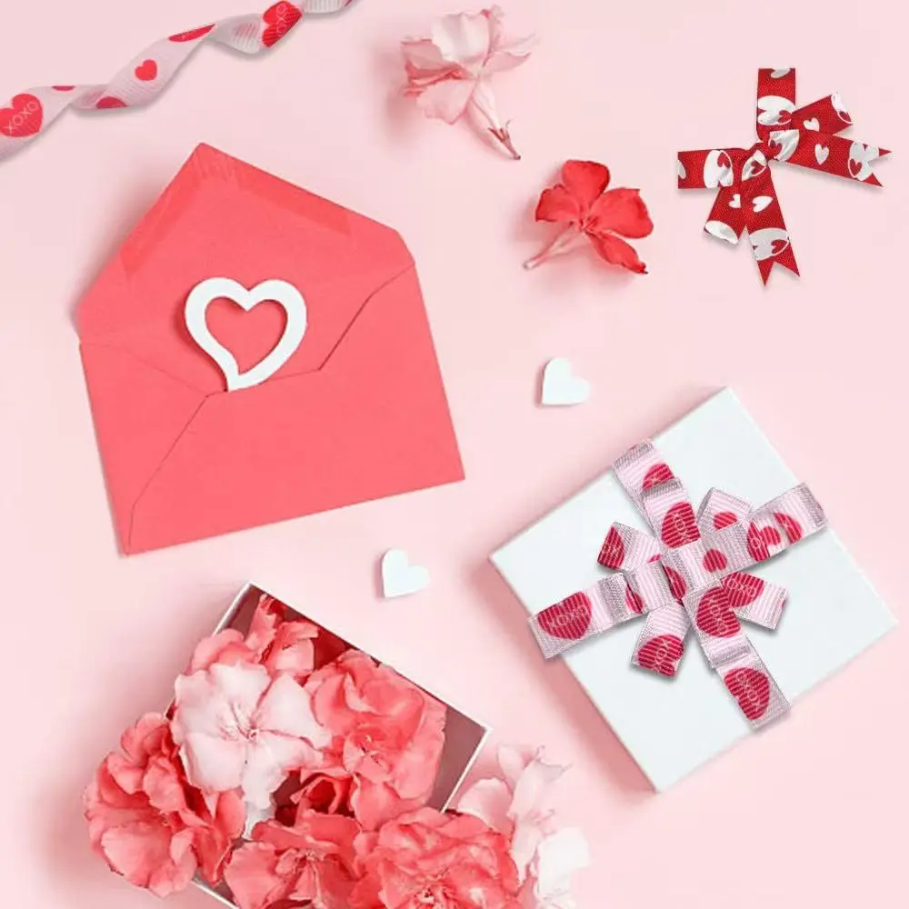 5Yards 10mmWide Valentine\'s Day Sweet Love Printed Ribbon Romantic Wedding Party Decoration Ribbons Flower&Gift Packaging Ribbon