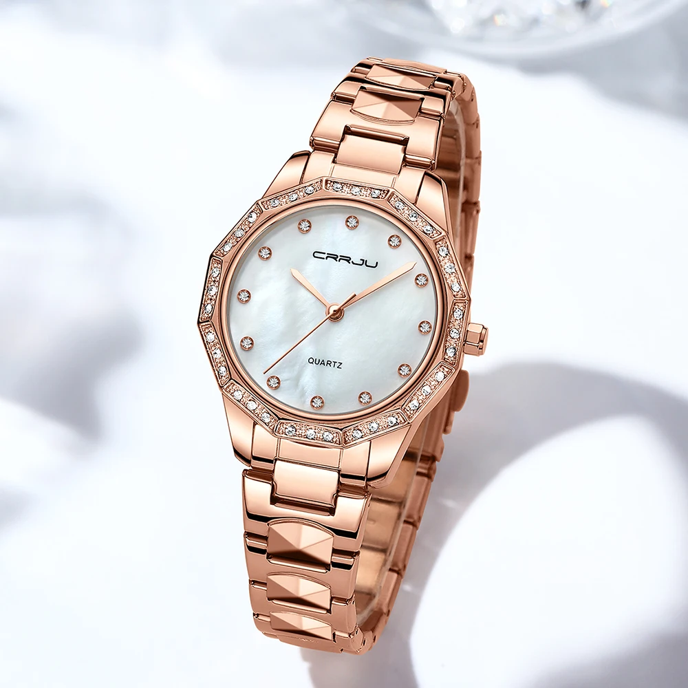 Women Bracelet Watch Rose Gold Fashion Luxury Stainless Steel Wrist Watch Rhinestone Ellipse Creative Ladies Dress Quartz Watch