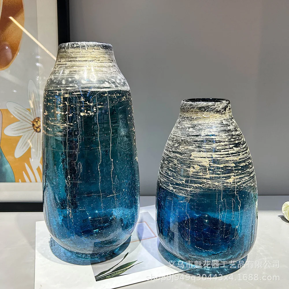 HYS creative light luxury blue ice crack handmade vase home model room office high-end decorative ornament