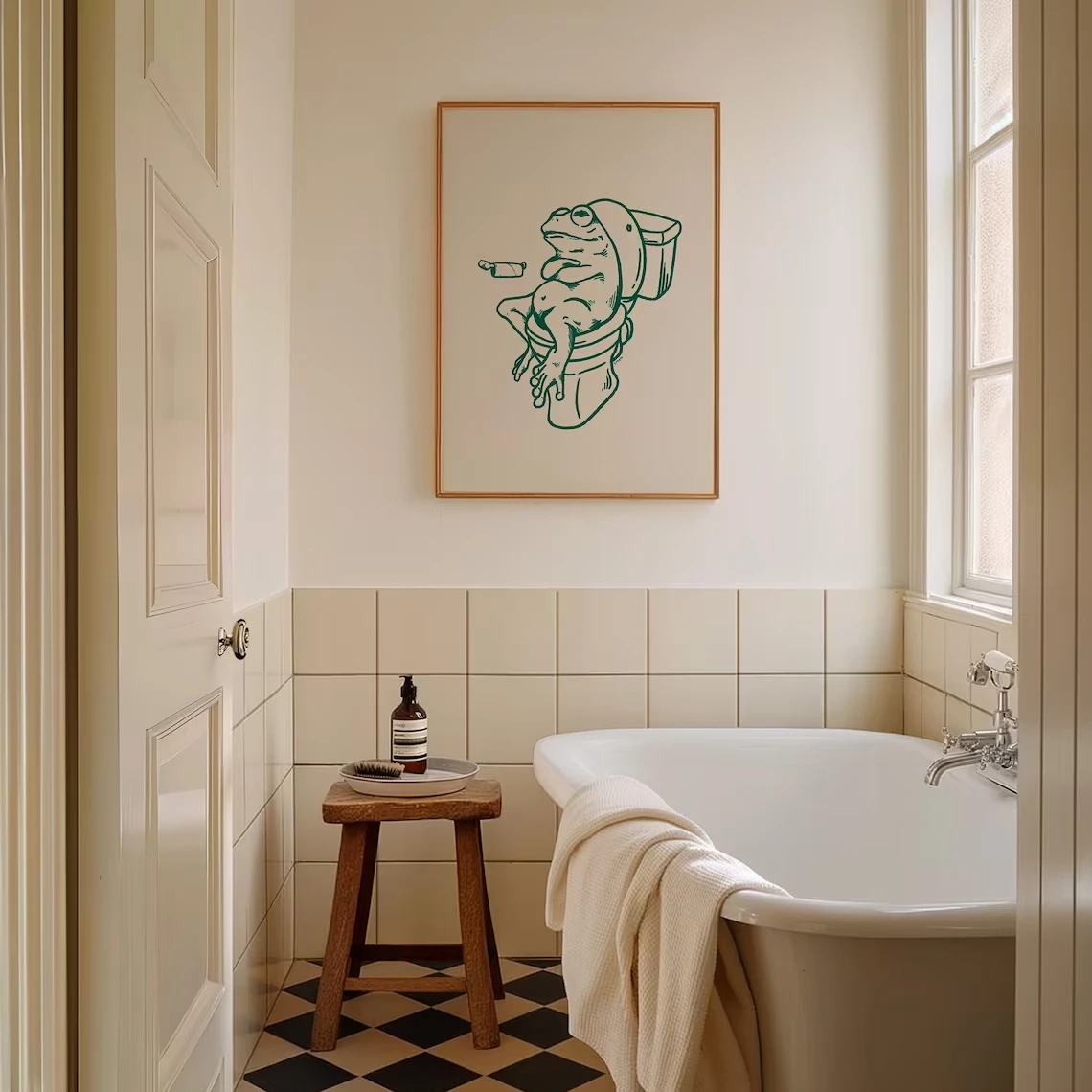 Canvas Painting Poster Picture For Living Bedroom Kids Room Home Decor Frog On Toilet Green Retro Wall Art Prints