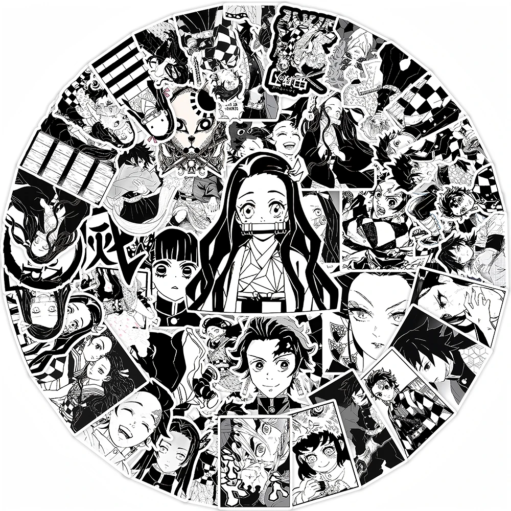 10/30/50pcs Black White Demon Slayer Stickers Anime Graffiti Decals for Luggage Guitar Notebook Cool Cartoon Sticker Decoration