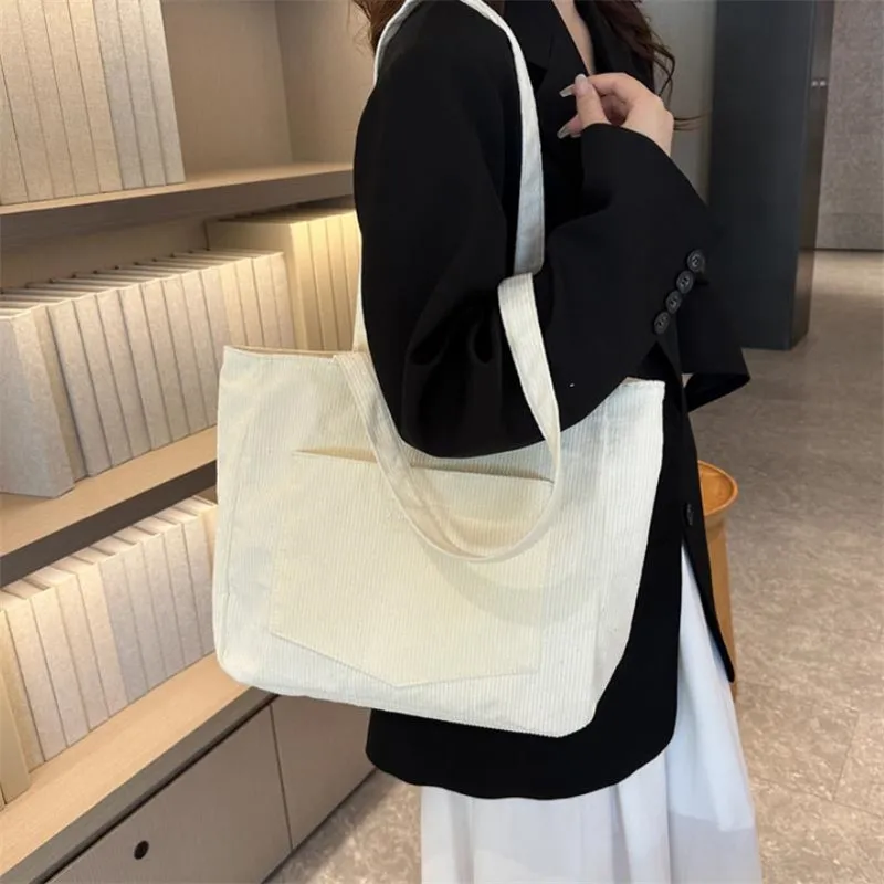 Damen-Cord-Tragetasche, Lässige Große Mode-Unterarmtasche für Ausgehzwecke, Minimalistische Handtaschen Schultertasche – Detail 13
