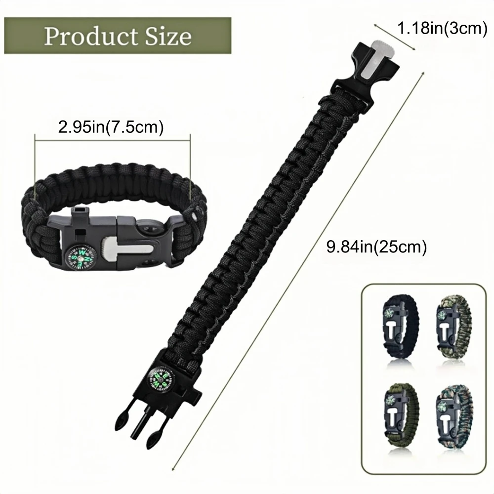 Outdoor Multi-function Survival Bracelet Emergency Rescue Bracelet with Compass Tactical Survival Tool Whistle Survival Bracelet