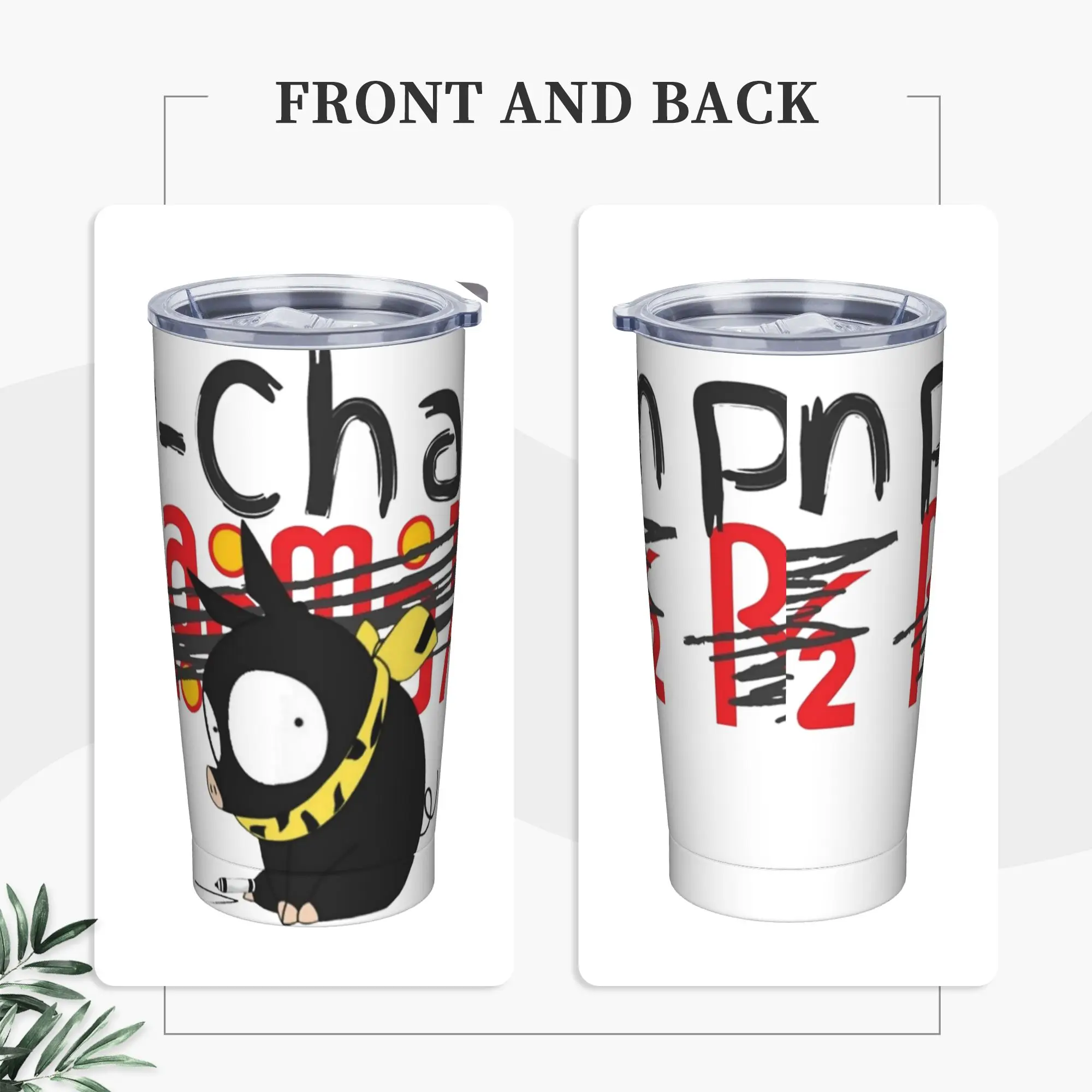 P-Chan Ranma Logo Insulated Tumbler with Straws Anime Manga Stainless Steel Coffee Mugs Office Home Hot Cold Drinks Cup, 20oz