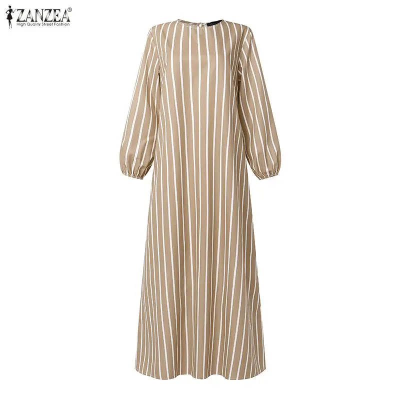 

ZANZEA, весеннее элегантное повседневное полосатое платье с длинными рукавами, женское модное мусульманское платье Абая, халат Рамадана, кафтан, Дубай, хиджаб, сарафан