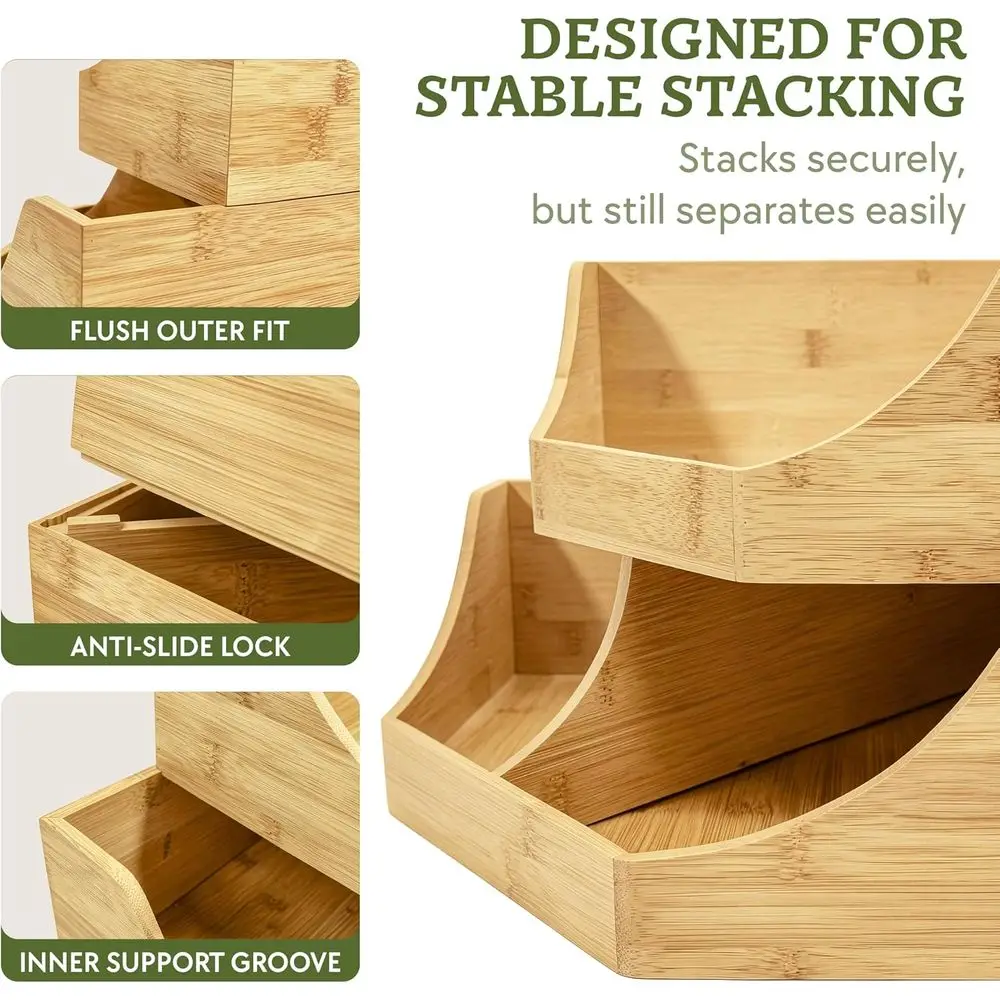 Bamboo Storage Bin, 2-Tier Stackable Potato and Onion Storage Bin or Kitchen Counter Shel, Wooden Produce Storage Pantry Organiz view 6