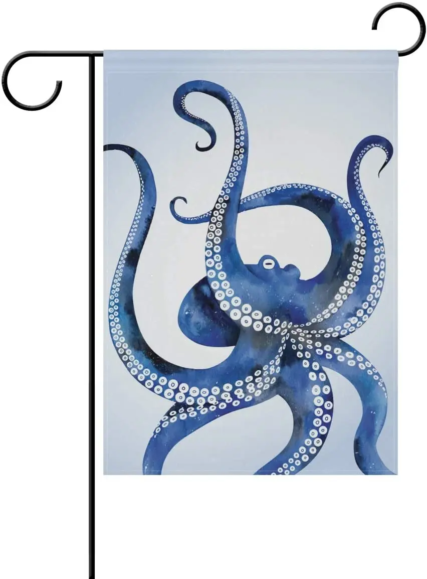 Blue Marine Kraken Octopus Garden Flag Welcome Home House Flags Double Sided Yard Banner Outdoor Decor Banner for Outside House